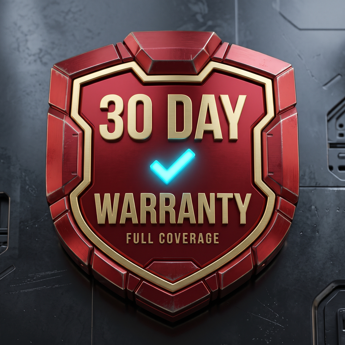 30 day warranty red and gold shield